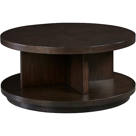 Transitional Round Cocktail Table with Lower Open Shelving