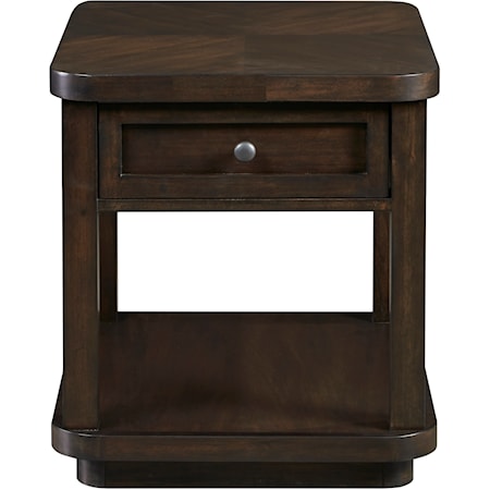 Transitional Rectangular End Table with 1 Drawer and Lower Open Shelf