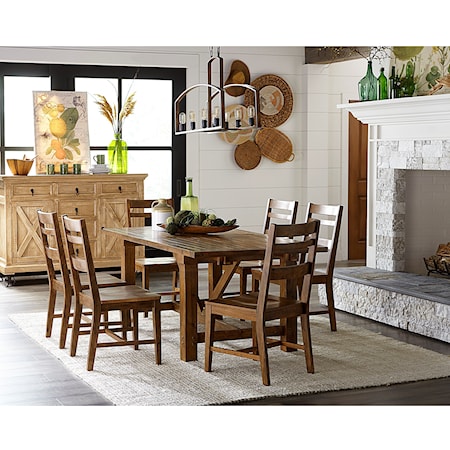 Casual 7-Piece Table and Chair Set with Breadboard Table Leaves
