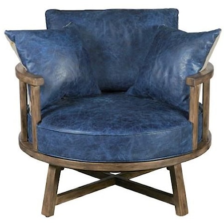 Navy Leather & Fabric Swivel Chair