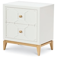 2 Drawer Night Stand with Decorative Lattice and Gold Accents