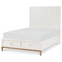 Full Panel Bed with Storage Footboard and Gold Accents