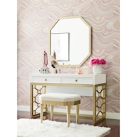White and Gold Vanity with 2 Drawers