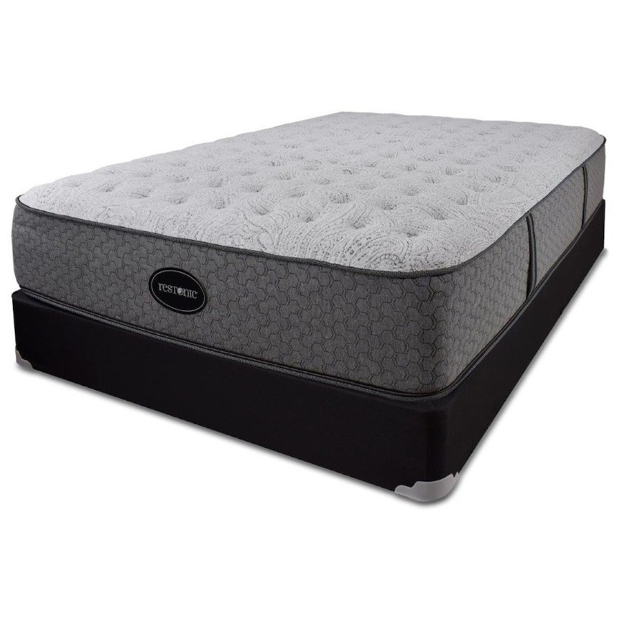 Restonic Blackcomb Cushion Firm Queen Comfort Firm Low Profile Set