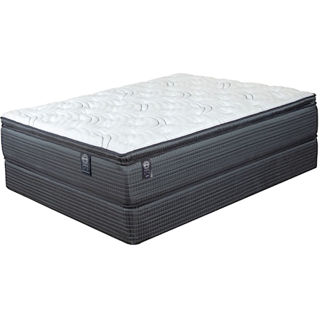 Full Plush Pillow Top Pocketed Coil Mattress and 5" Universal Low Profile Navy Foundation