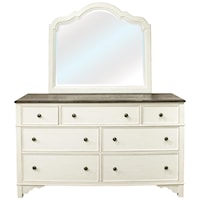 Cottage Dresser and Mirror Combination with 7 Drawers