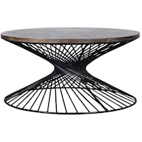Industrial Round Cocktail Table with Metal Base