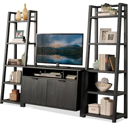 Entertainment Wall Unit with Console and Leaning Bookcases