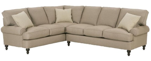 Corner Sectional Sofa with Round Arms and Decorative Wood Feet