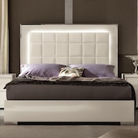 California King Upholstered Bed with LED Lights and Footboard Storage Drawer