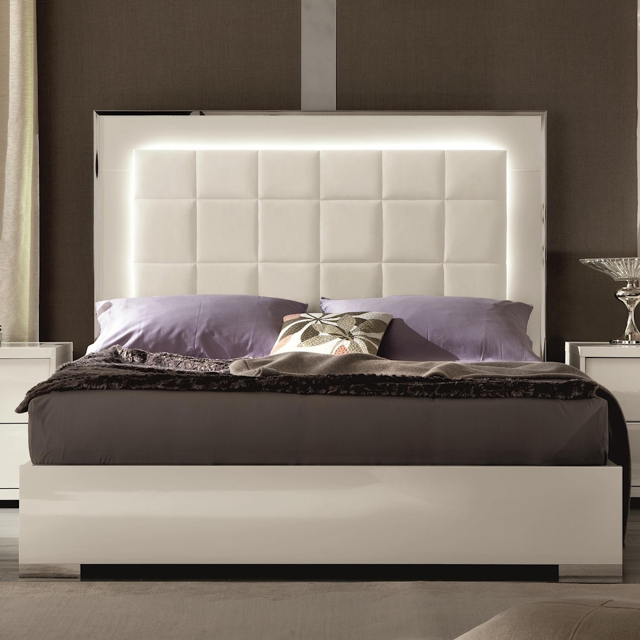 Alf Italia Imperia King UPH Bed w/ LED Lights and FB Storage