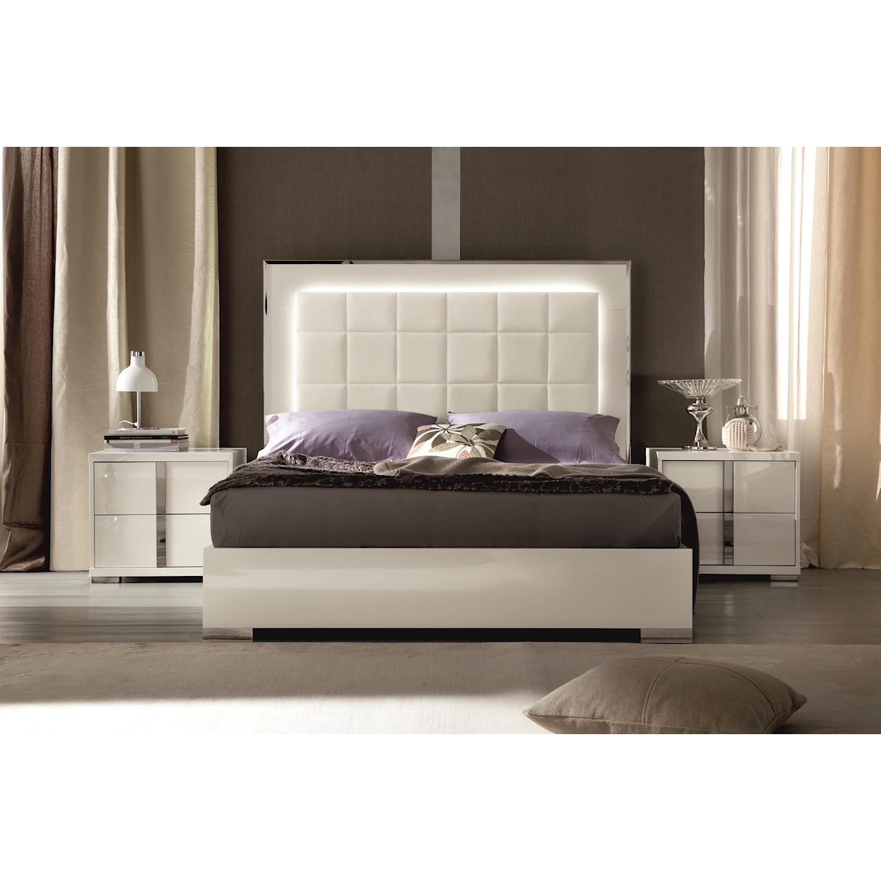 Alf Italia Imperia King UPH Bed w/ LED Lights and FB Storage