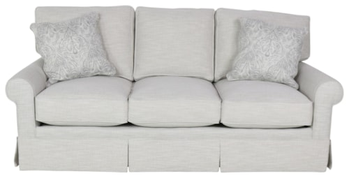 Customizable Sofa with Rolled Arms, Skirted Base and Box Style Cushions