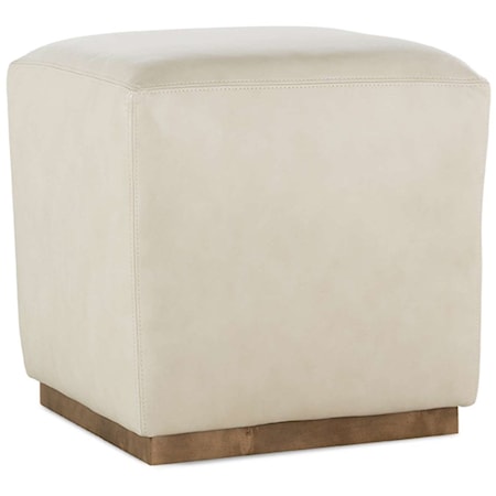 Transitional Customizable Ottoman with Wood Base