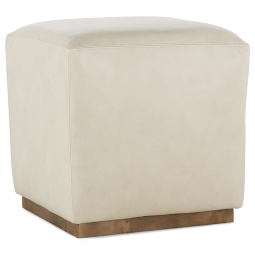 Transitional Customizable Ottoman with Wood Base