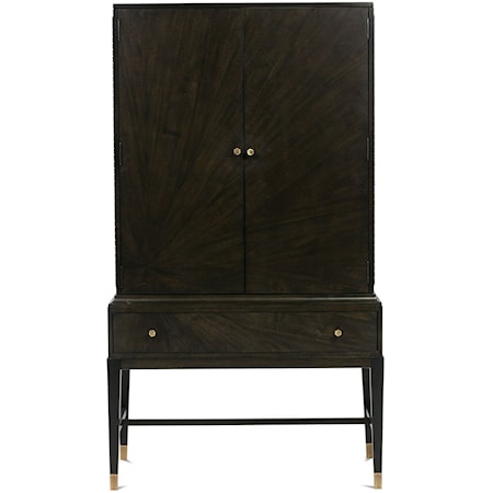 Sunburst Walnut Veneer Bar Cabinet/Armoire with Adjustable Glass Shelves