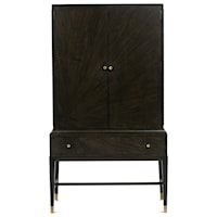 Sunburst Walnut Veneer Bar Cabinet/Armoire with Adjustable Glass Shelves