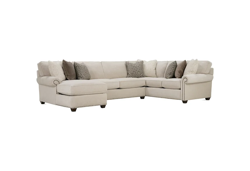 Morgan Traditional Three Piece Sectional Sofa by Rowe at Malouf Furniture Co.