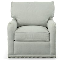 Custom Design Upholstered Swivel Base Chair with English Arms and Loose Box Back Cushion