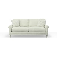 2 Cushion Apartment Size Sofa with Rolled Arms, Knife Edge Loose Backs and Turned Feet