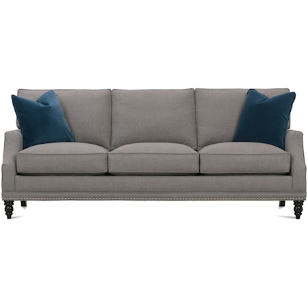 Customizable Sofa with Scooped Arms, Turned Legs and Box Style Back Cushions