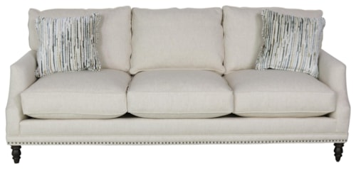 Customizable Sofa with Scooped Arms, Turned Legs and Box Style Back Cushions