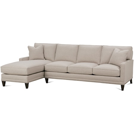 Customizable Left Chaise Sofa with Track Arms, Tapered Legs and Box Style Cushions