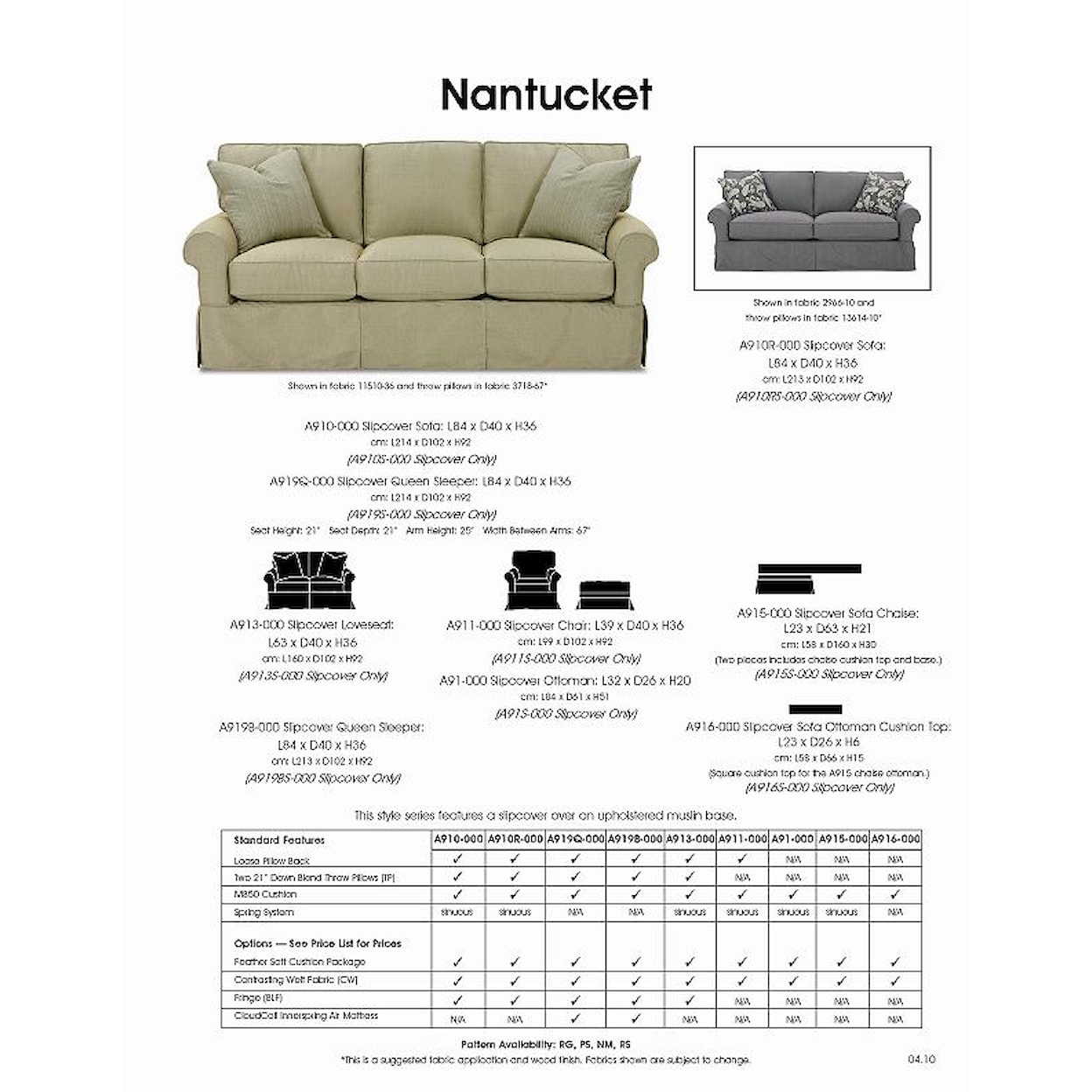 Rowe Nantucket 84" Two Cushion Sleeper Sofa