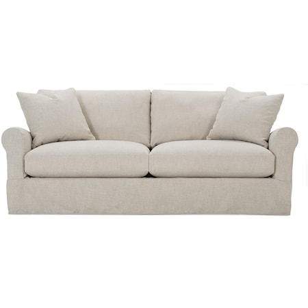 Transitional Sofa with Rolled Arms and Slipcover 