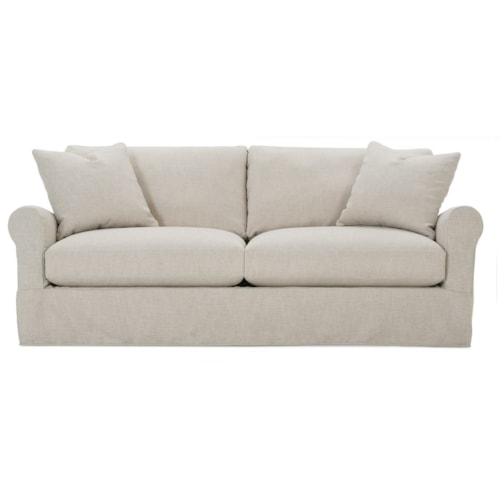 Transitional Sofa with Rolled Arms and Slipcover 