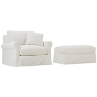 Transitional Chair and Ottoman Set with Slipcovers