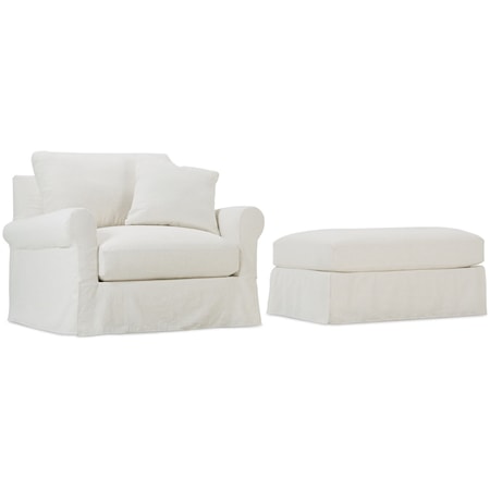 Slipcovered Chair and Ottoman