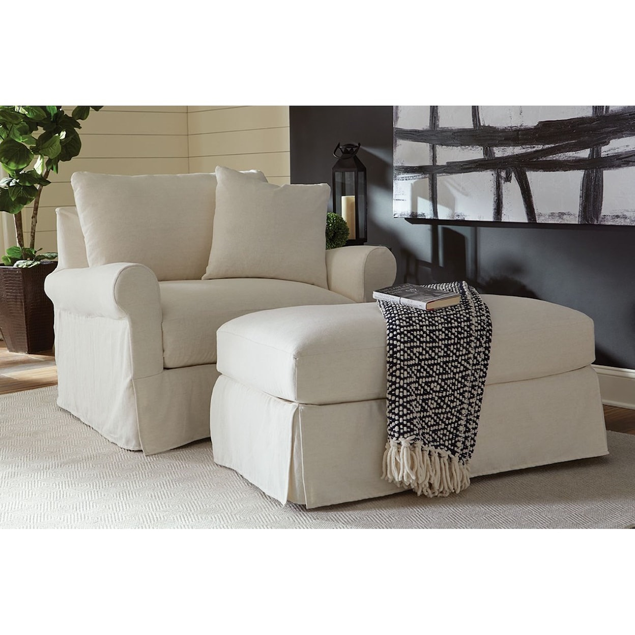 Rowe Aberdeen Slipcovered Chair and Ottoman
