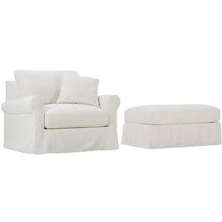 Slipcovered Chair and Ottoman