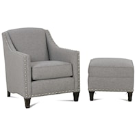 Traditional Upholstered Chair & Ottoman with Nailhead Trim & Exposed Wooden Legs