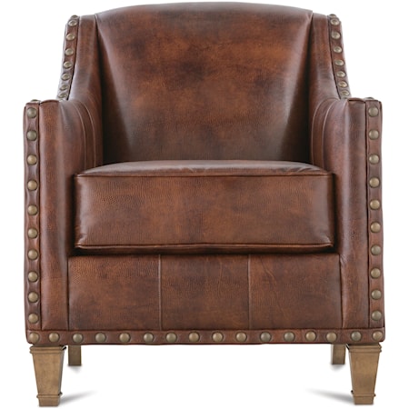 Traditional Upholstered Chair with Nailhead Trim & Exposed Wood Legs