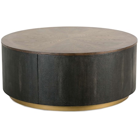 Round Contemporary Coffee Table with Faux Shagreen Sides