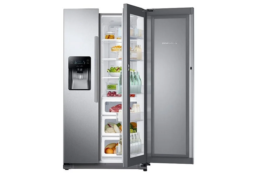 Side-By-Side Refrigerators 24.7 cu.ft. Side-x-Side Food ShowCase Fridge by Samsung Appliances at VanDrie Home Furnishings