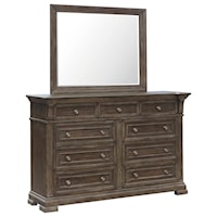 Traditional Dresser and Mirror Set with Nine Drawers