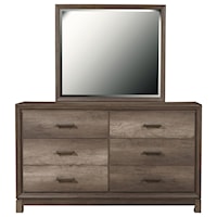 Transitional Dresser and Mirror Combination with 6 Drawers