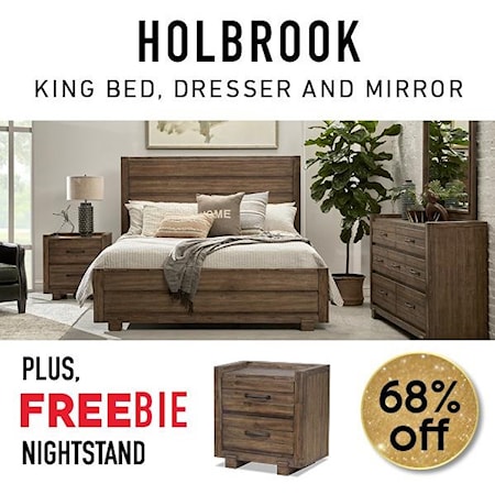 Holbrook King Panel Bed Package w/ Freebie!