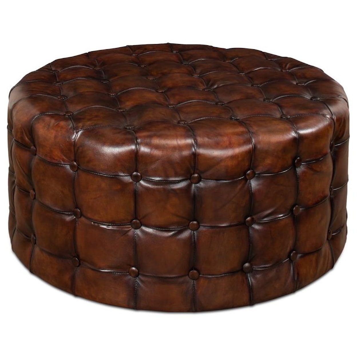 Sarreid Ltd Benches, Stools and Ottomans Leather Tufted Ottoman