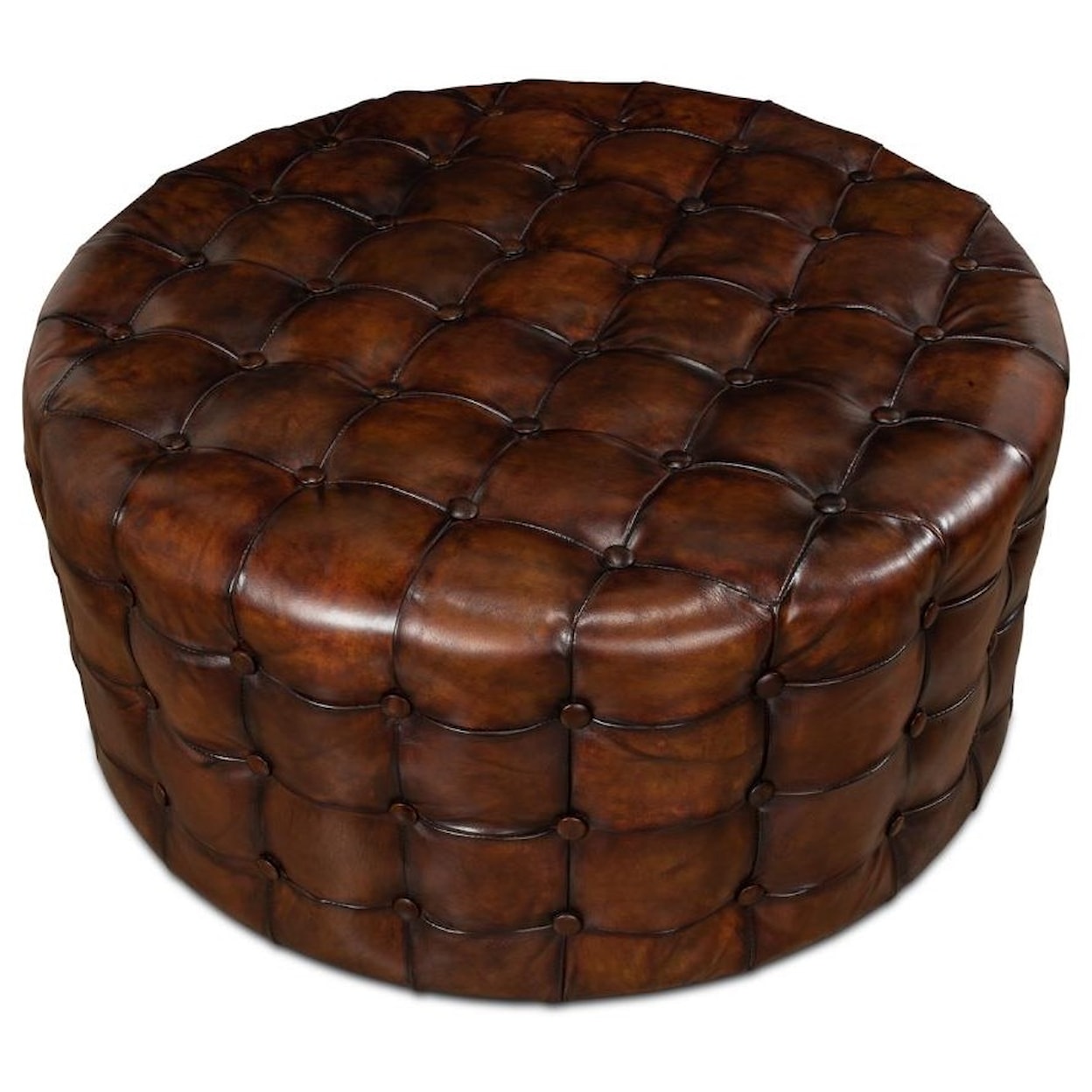 Sarreid Ltd Benches, Stools and Ottomans Leather Tufted Ottoman