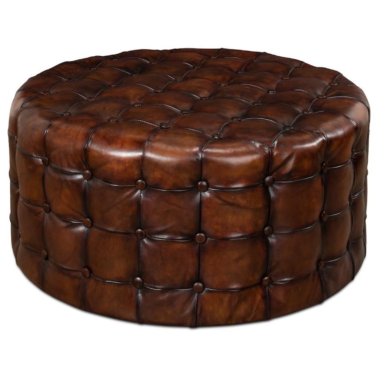 Sarreid Ltd Benches, Stools and Ottomans Leather Tufted Ottoman