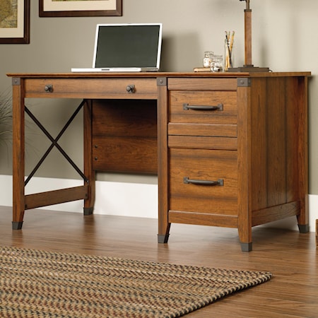 Single Pedestal Desk with Industrial Accents
