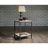 Metal Side Table with Rustic-Look Top and Shelf