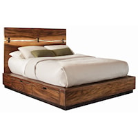 King Platform Bed with Live Edge Look and Storage Drawers in Siderail