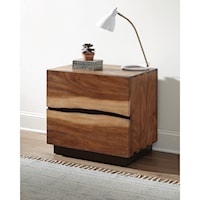 Rustic Nightstand with Live Edge Look and USB Charging Ports