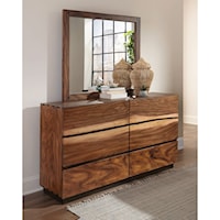 Rustic 6 Drawer Dresser and Mirror Set