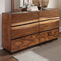 Rustic 6 Drawer Dresser with Live Edge Look and Removable Jewelry Tray